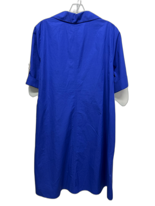 Lafayette 148 Size M Navy Cotton Short Sleeve V Neck Collar Below knee Dress Navy / M