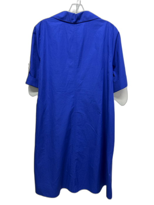 Lafayette 148 Size M Navy Cotton Short Sleeve V Neck Collar Below knee Dress Navy / M