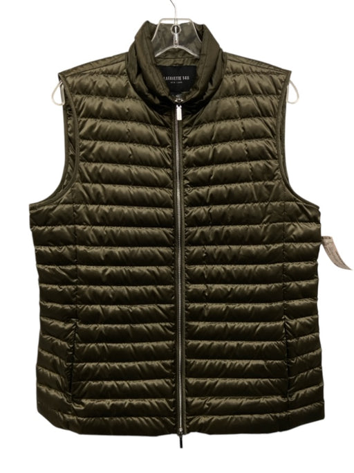Lafayette 148 Size L Olive Green Nylon Goose Down Quilted Full Zip Vest Olive Green / L