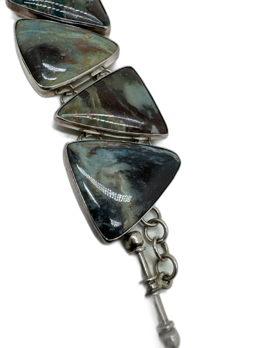 Charles Albert Silver, Blue & Brown 925 Sterling Silver Toggle Clasp Bracelet Silver, Blue & Brown