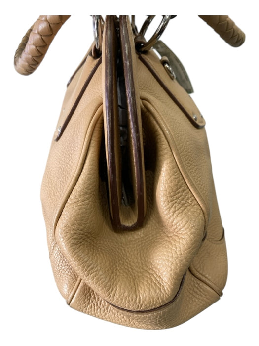 Prada Beige Leather Pebbled Hand Magnetic Close Braided Bag Beige