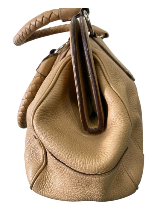 Prada Beige Leather Pebbled Hand Magnetic Close Braided Bag Beige