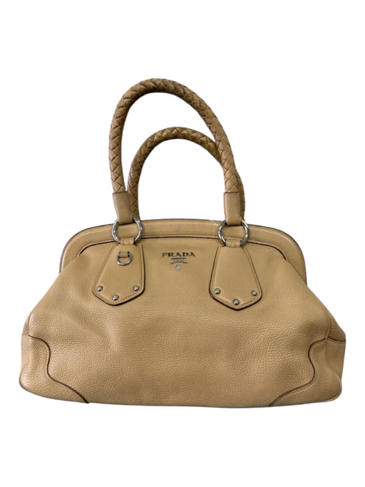 Prada Beige Leather Pebbled Hand Magnetic Close Braided Bag Beige