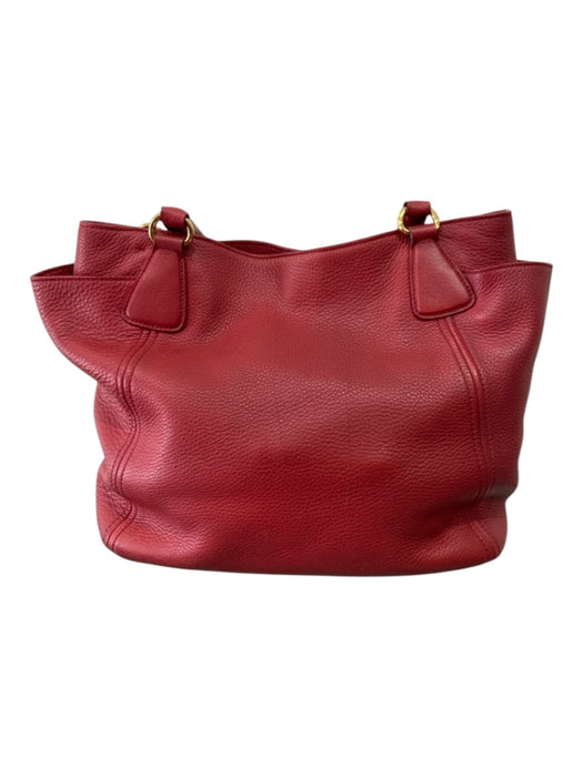 Prada Red Leather Pebbled Solid Hand & Shoulder Bag Magnetic Close Bag Red / L