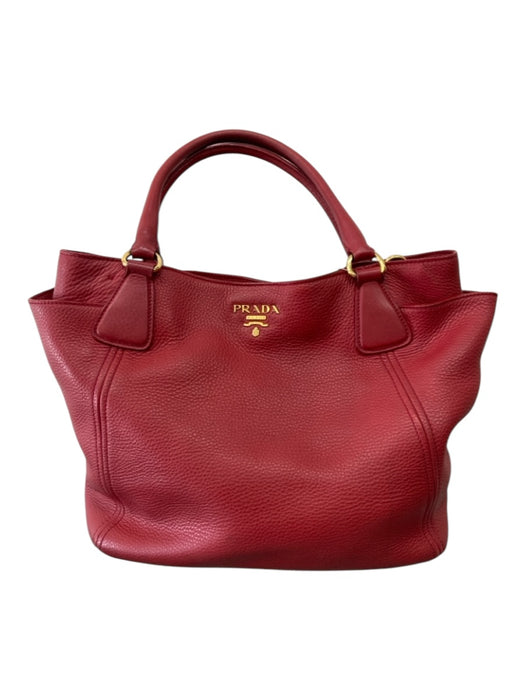 Prada Red Leather Pebbled Solid Hand & Shoulder Bag Magnetic Close Bag Red / L