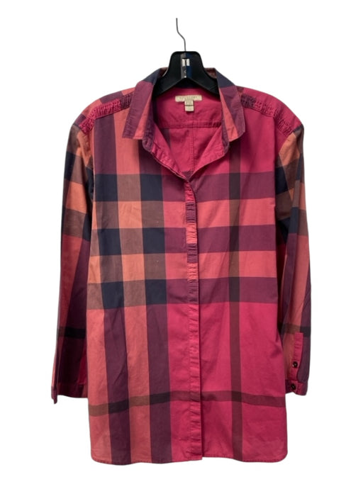 Burberry Size XL Purple & Multi Cotton Long Sleeve Checked Collared Top Purple & Multi / XL