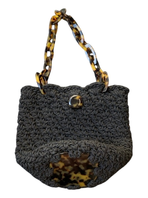 Gun-Marie Nilsson Black & Tan Fabric Woven Snap Closure Tortoise Detail Bag Black & Tan / XS