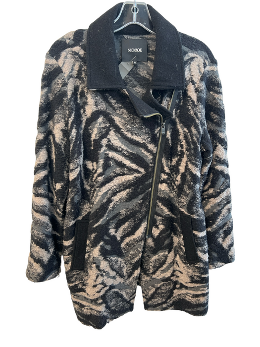 Nic + Zoe Size PM Black Cotton & Wool Blend Textured Assymetric Zip Jacket Black / PM