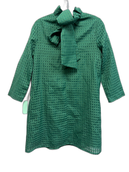 Tuckernuck Size XS Green Polyester Grid Long Sleeve Ruffle collar Tie Back Dress Green / XS