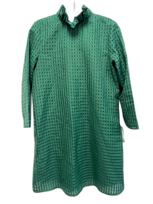 Tuckernuck Size XS Green Polyester Grid Long Sleeve Ruffle collar Tie Back Dress Green / XS