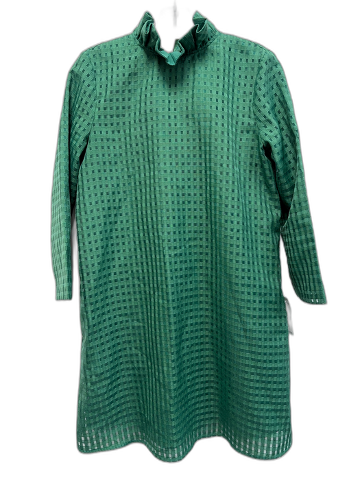 Tuckernuck Size XS Green Polyester Grid Long Sleeve Ruffle collar Tie Back Dress Green / XS