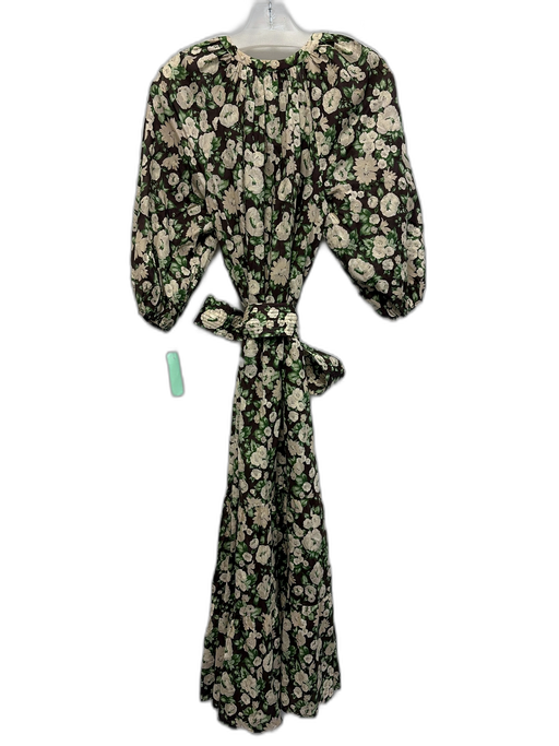 Tuckernuck Size S Brown, Green & White Cotton Floral 3/4 Balloon Sleeve Dress Brown, Green & White / S