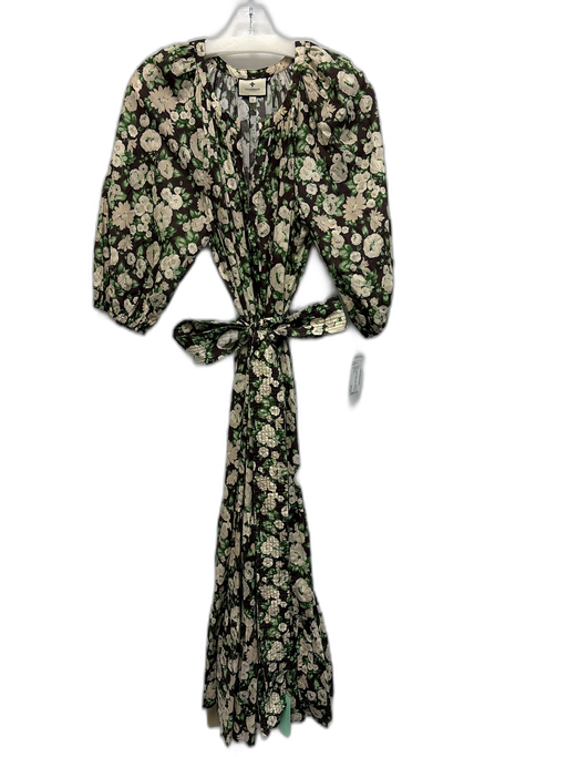 Tuckernuck Size S Brown, Green & White Cotton Floral 3/4 Balloon Sleeve Dress Brown, Green & White / S