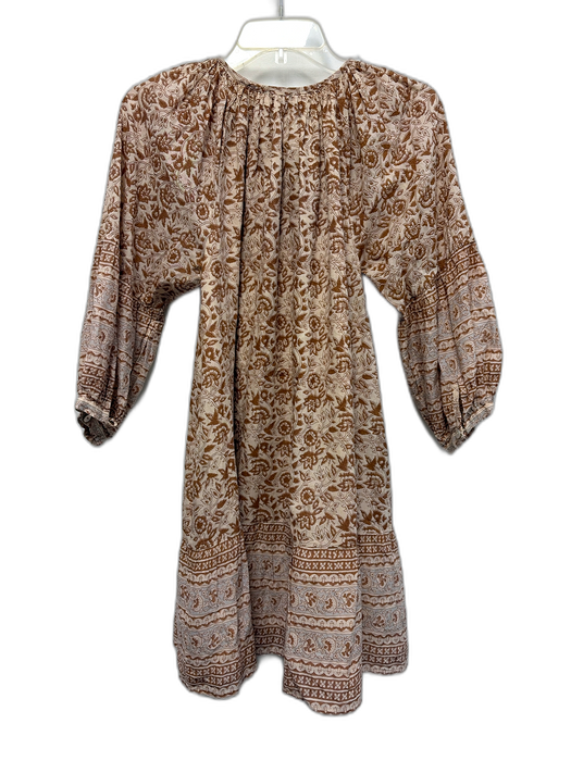Cleobella Size S Beige & Brown Cotton Floral 3/4 Balloon Sleeve Dress Beige & Brown / S