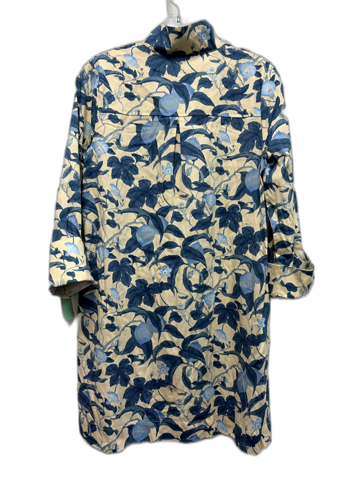 Tuckernuck Size XS Cream & Blue Cotton Blend Botanical Cuffed Dress Cream & Blue / XS