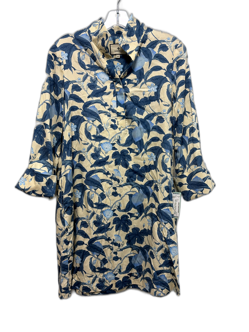 Tuckernuck Size XS Cream & Blue Cotton Blend Botanical Cuffed Dress Cream & Blue / XS