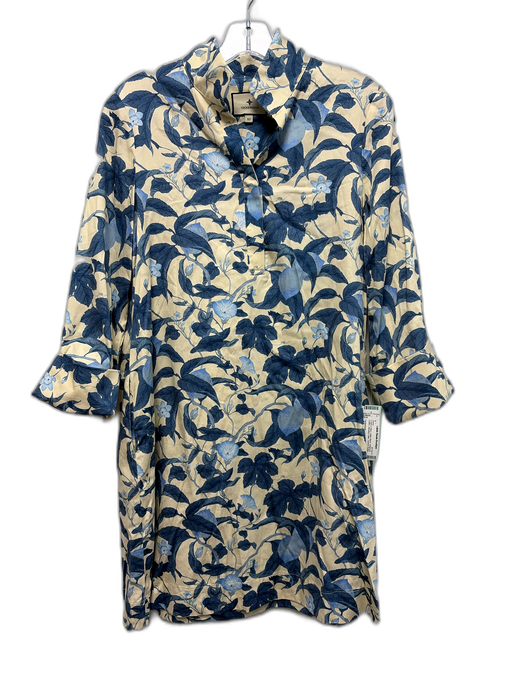 Tuckernuck Size XS Cream & Blue Cotton Blend Botanical Cuffed Dress Cream & Blue / XS