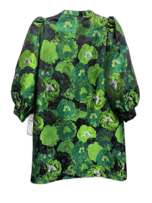 Pomander Place Size S Black & Green Polyester Floral Jacquard Dress Black & Green / S