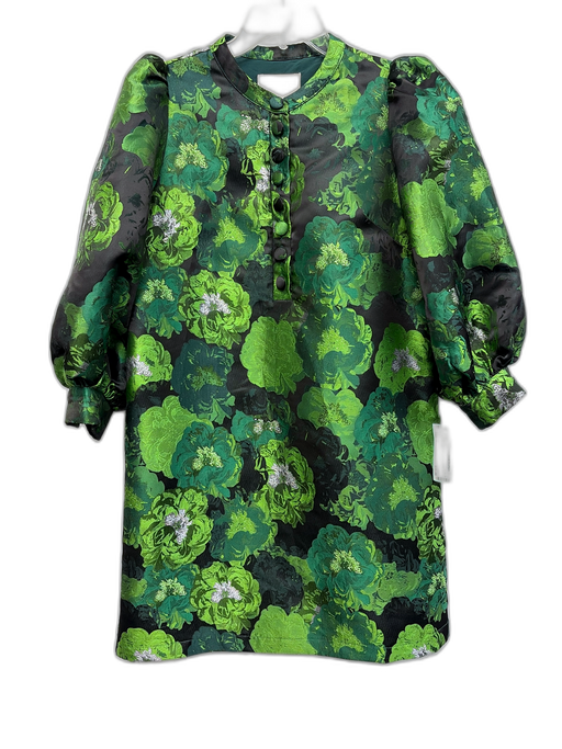Pomander Place Size S Black & Green Polyester Floral Jacquard Dress Black & Green / S