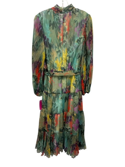 Alex Marie Size 12 Green & Multi Polyester Split V Neck Pleat Floral Dress Green & Multi / 12