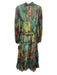 Alex Marie Size 12 Green & Multi Polyester Split V Neck Pleat Floral Dress Green & Multi / 12