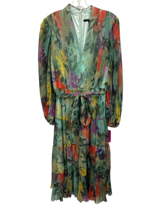 Alex Marie Size 12 Green & Multi Polyester Split V Neck Pleat Floral Dress Green & Multi / 12