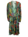 Alex Marie Size 12 Green & Multi Polyester Split V Neck Pleat Floral Dress Green & Multi / 12