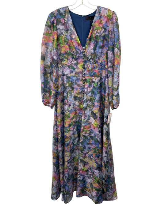 Abbey Glass Size L Blue & Multi Polyester Long Sleeve Maxi Floral Buttons Dress Blue & Multi / L