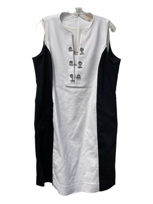 Etcetera Size 14 White & Black Cotton Blend Block Color V Neck Sleeveless Dress White & Black / 14