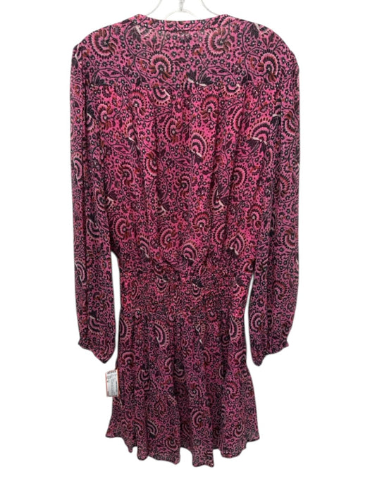 A.L.C. Size 10 Pink, Purple, Multi Silk Long Sleeve All Over Print V Neck Dress Pink, Purple, Multi / 10