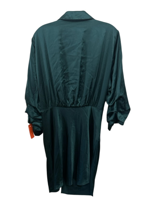 Cinq a Sept Size 14 Green Silk Long Sleeve Bunched Button Up Above Knee Dress Green / 14