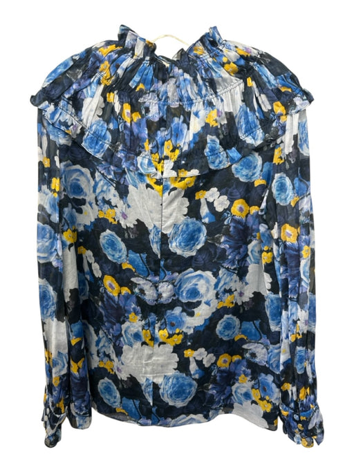 Lela Rose Size 14 Navy, Blue, Yellow Cotton Long Sleeve Floral high neck Dress Navy, Blue, Yellow / 14
