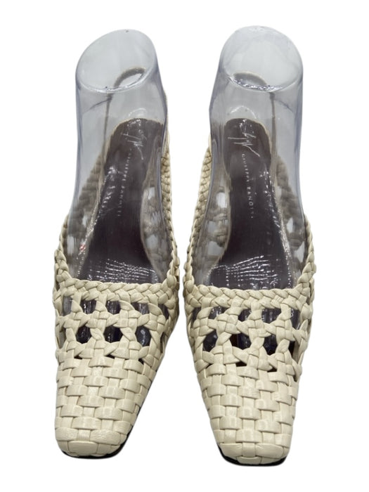 Giuseppe Zanotti Shoe Size 38 White & Brown Leather Woven Block Heel Pumps White & Brown / 38