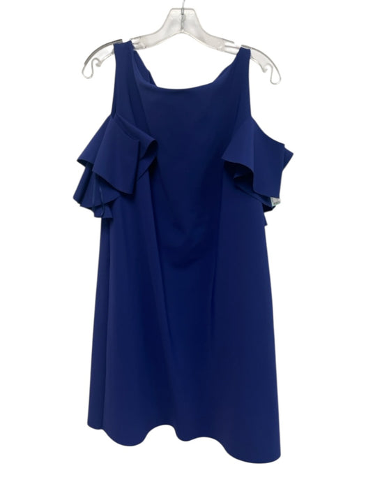 Chiara Boni Size 50 Blue Polymide & Elastane Wide Neck Ruffle Cap Sleeve Dress Blue / 50