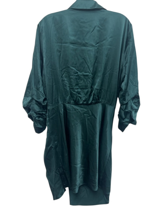 Cinq a Sept Size 14 Dark Green Silk Long Sleeve Satin Button Front Dress Dark Green / 14