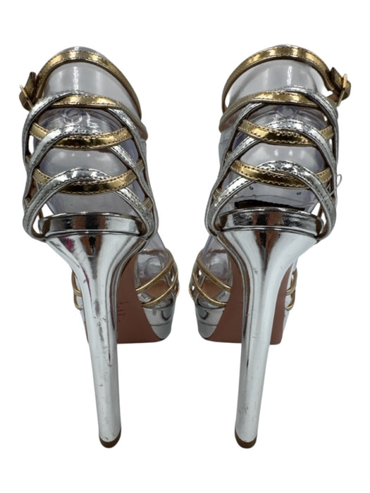 Aquazzura Shoe Size 38.5 Silver & Gold Patent Leather Peep Toe Cut Outs Pumps Silver & Gold / 38.5
