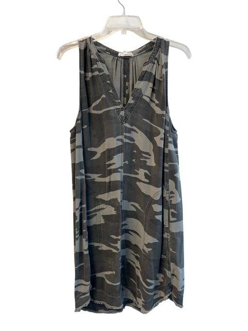 Splendid Size L Grey & Green Viscose & Lyocell Camo Sleeveless V Neck Dress Grey & Green / L
