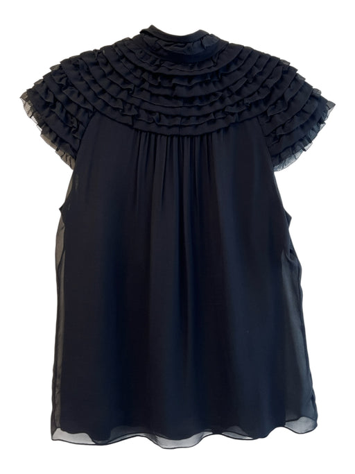 Diane Von Furstenberg Size 12 Black Silk & Viscose Short Sleeve Cap Sleeve Top Black / 12