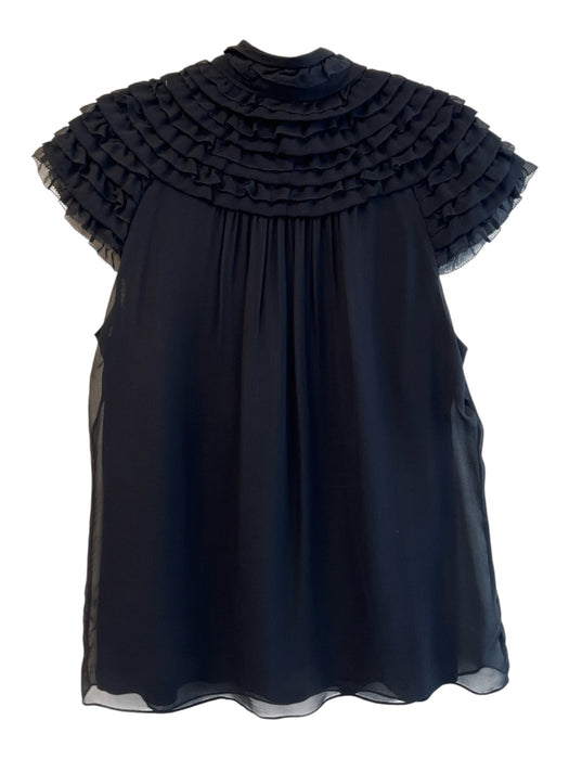 Diane Von Furstenberg Size 12 Black Silk & Viscose Short Sleeve Cap Sleeve Top Black / 12