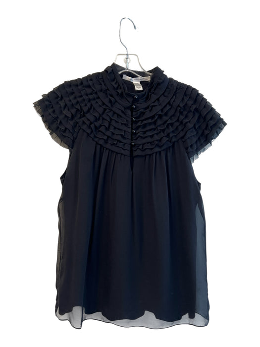 Diane Von Furstenberg Size 12 Black Silk & Viscose Short Sleeve Cap Sleeve Top Black / 12