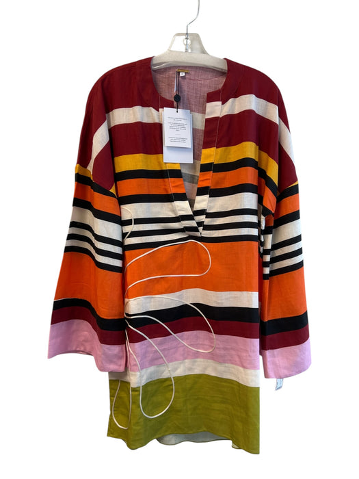 Cala de la Cruz Size M Multi Linen Long Sleeve Deep V neck Stripes Tunic Multi / M