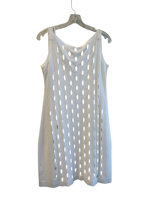 D. Exterior Size L White Viscose Cutout Design Knee Length Sleeveless Dress White / L