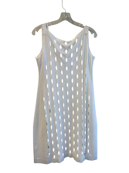 D. Exterior Size L White Viscose Cutout Design Knee Length Sleeveless Dress White / L