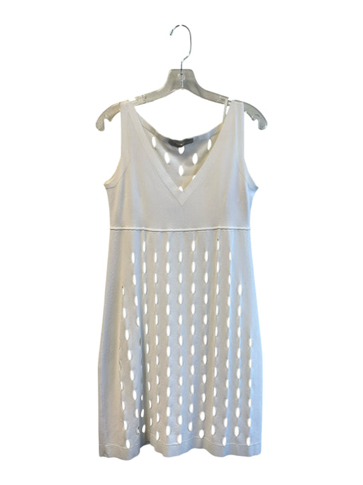 D. Exterior Size L White Viscose Cutout Design Knee Length Sleeveless Dress White / L