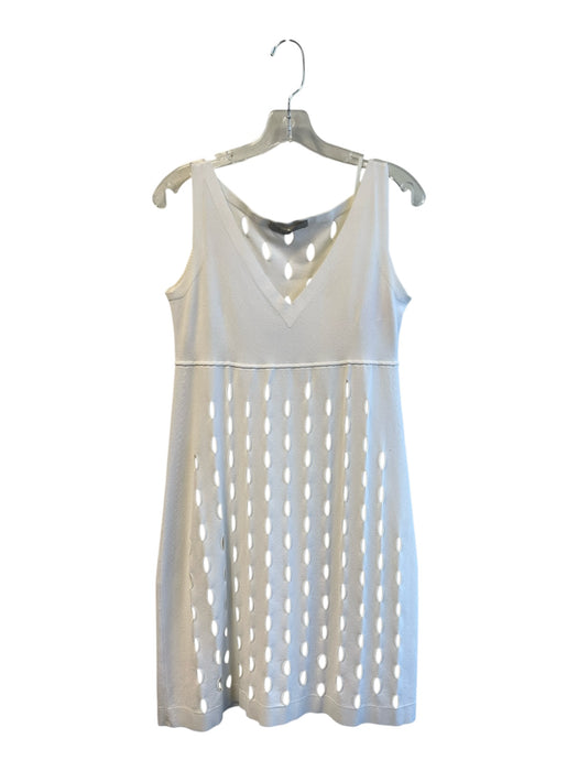 D. Exterior Size L White Viscose Cutout Design Knee Length Sleeveless Dress White / L