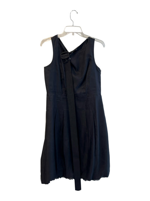 Saks Fifth Ave Size 12 Black Silk Round Neck Sleeveless Belted Below knee Dress Black / 12