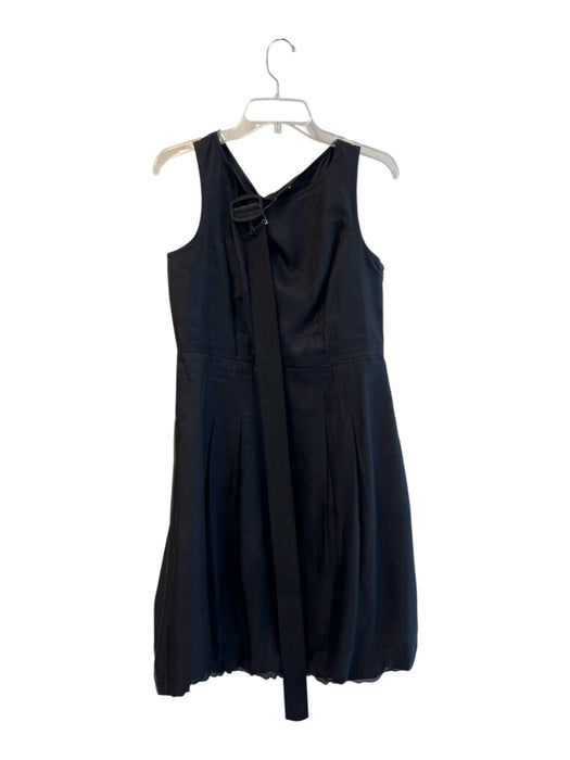 Saks Fifth Ave Size 12 Black Silk Round Neck Sleeveless Belted Below knee Dress Black / 12