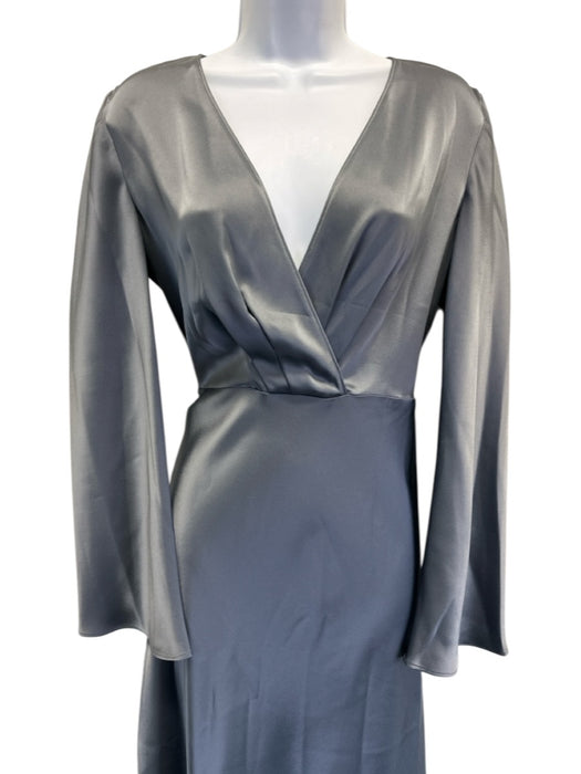 St. John Size 6 Gray Triacetate Blend Satin Long Flare Sleeve V Neck Dress Gray / 6