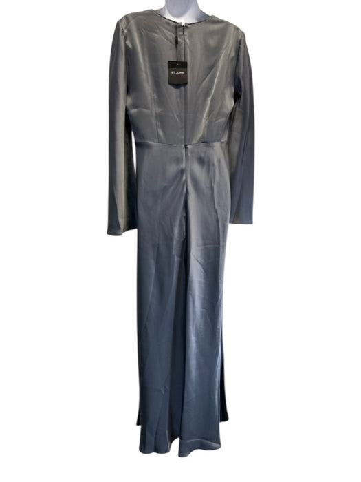 St. John Size 6 Gray Triacetate Blend Satin Long Flare Sleeve V Neck Dress Gray / 6