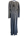 St. John Size 6 Gray Triacetate Blend Satin Long Flare Sleeve V Neck Dress Gray / 6